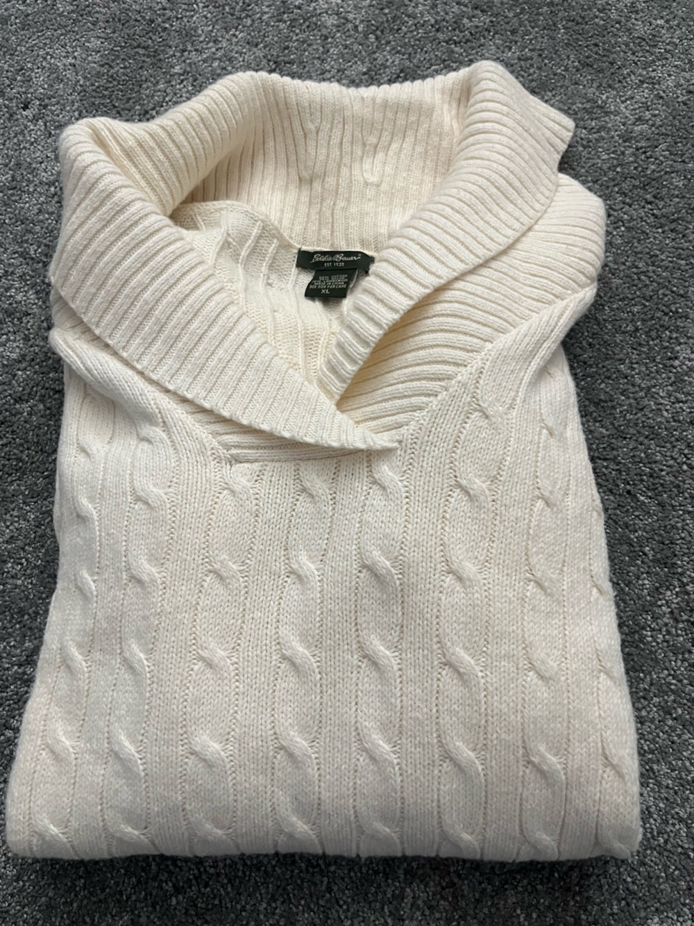 NWOT Eddie Bauer Cream Cable-Knit Cowl Neck Sweater Size XL